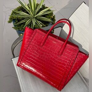 Ralph Lauren candy red leather large tote bag purse